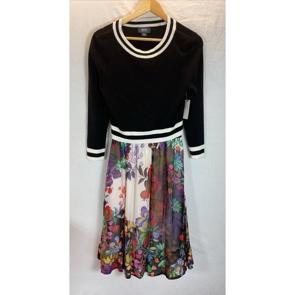 NEW Maeve Anthropologie Black White Floral Crew Neck Osceola Sweater Dress S - Picture 4 of 14